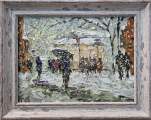 Картина. Инна Москалева. Снег в городе. Холст, картон, масло. 18х24см. Авторская живопись.