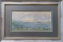 Картина. Иван Бондарев "Пятигорск, вид на Эльбрус" картон, масло, 14,5х29 см. Авторская живопись.
