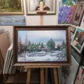 Картина. Стефан Домусчи.Сельский пейзаж. Холст, картон, масло. 42х65 см. Авторская живопись.